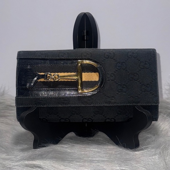 GUCCI Horsebit Sherry Line Long Wallet Bi-fold Wallet GG Canvas Leather Black - Picture 1 of 13